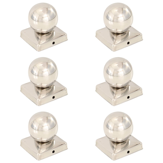 vidaXL Pallon muotoiset tolpan kärjet 6 kpl ruostumaton teräs 101x101 mm