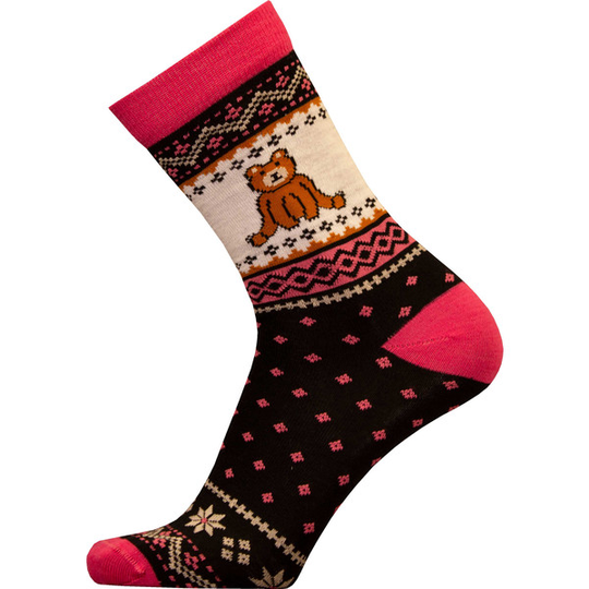 Sukkamestarit Merinovillasukat - Fairisle Karhu Pinkki Musta - Unisex - 35-38 - Partioaitta