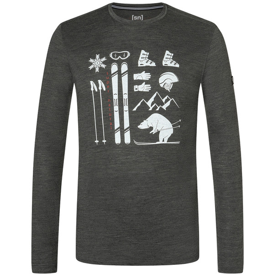 Supernatural M Skiing Bear Ls - Pirate Grey Melange/fresh Whit - Miehet - S - Partioaitta