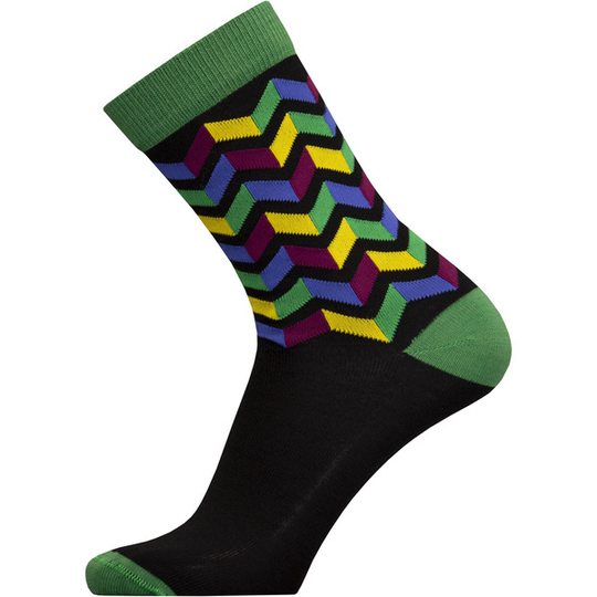 Sukkamestarit Merinovillasukat - Siksak Raita Vihr-musta - Unisex - 35-38 - Partioaitta