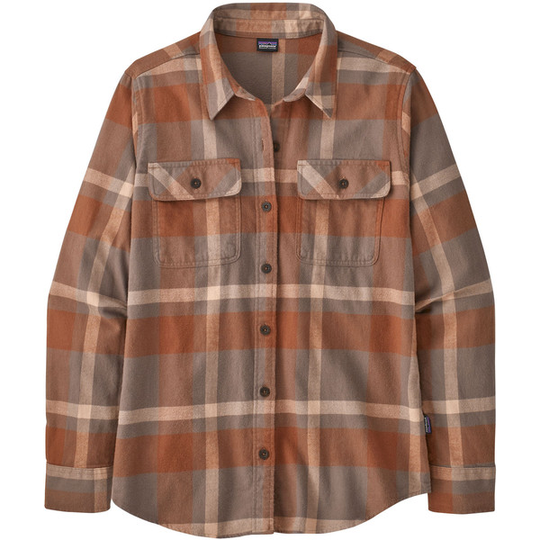 Patagonia W' S L/s Organic Cotton Mw Fjord Flannel Shirt - Comstock: Dusky Brown - Naiset - S - Partioaitta