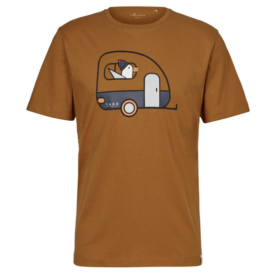 FRILUFTS Reykholt Printed T-shirt - Golden Brown Seagull Camper - Miehet - S - Partioaitta