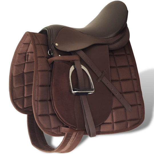 vidaXL Satulasarja 17,5" Aitoa nahkaa 12 cm 5-in-1 Ruskea