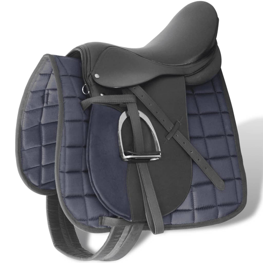 vidaXL Satulasarja 17,5" Aitoa Nahkaa 12 cm 5-in-1 Musta