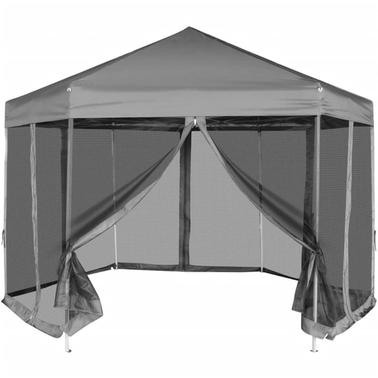vidaXL Kuusikulmainen pop-up juhlateltta 6 seinää Harmaa 3,6x3,1 m